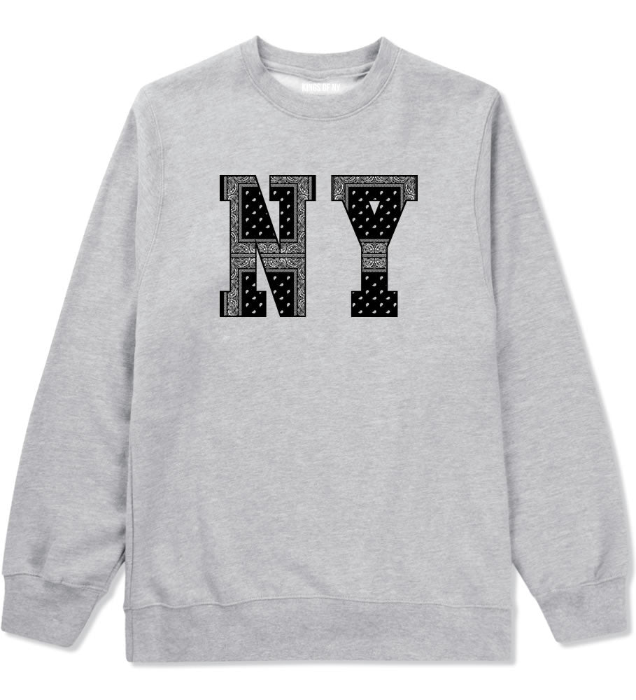 New York Bandana NYC Black by Kings Of NY Gang Flag Boys Kids Crewneck Sweatshirt In Grey by Kings Of NY