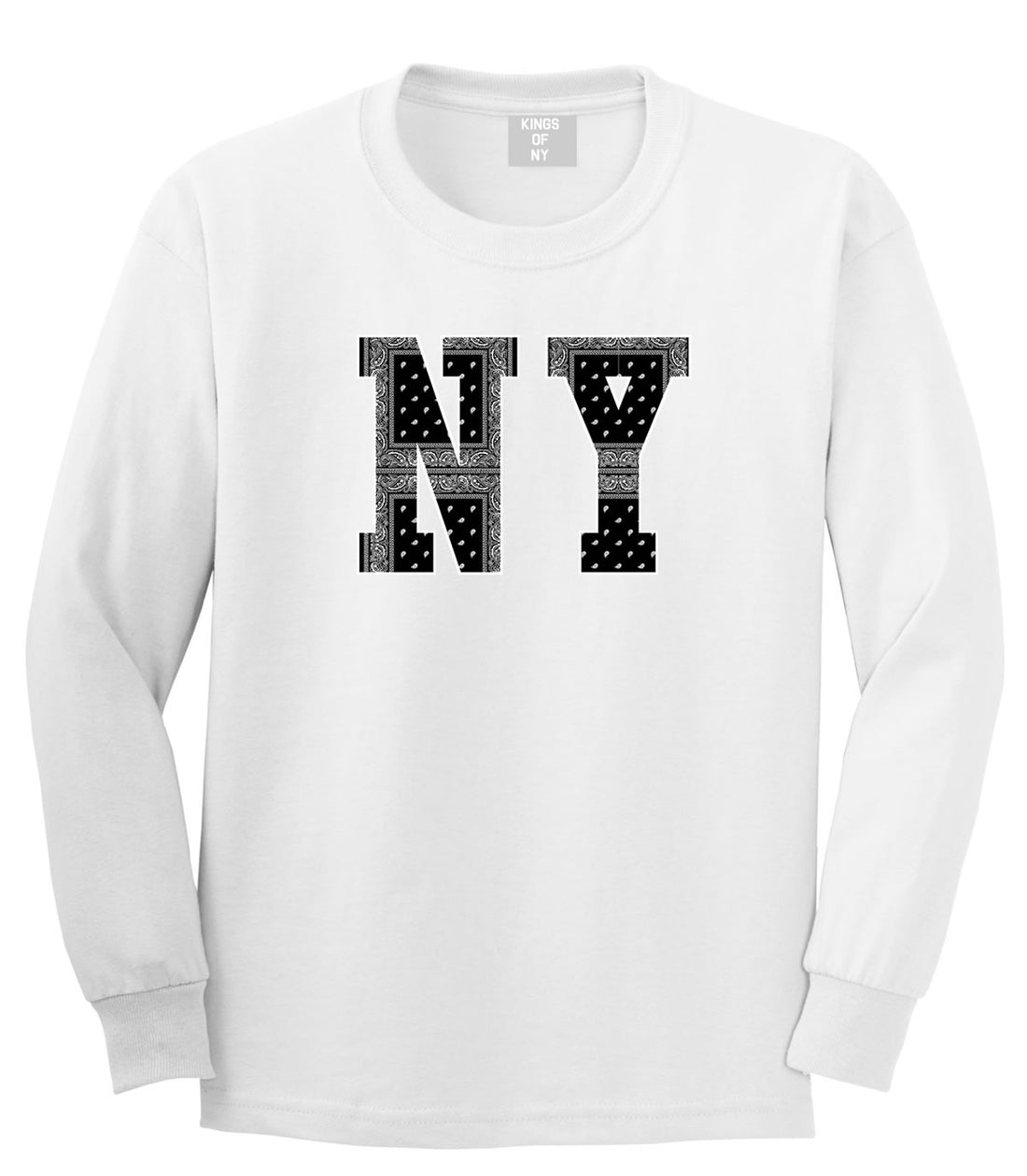 New York Bandana NYC Black by Kings Of NY Gang Flag Long Sleeve T-Shirt in White by Kings Of NY