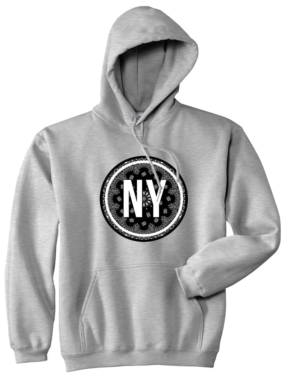 Kings Of NY New York Bandana Print NYC Pullover Hoodie Hoody in Grey