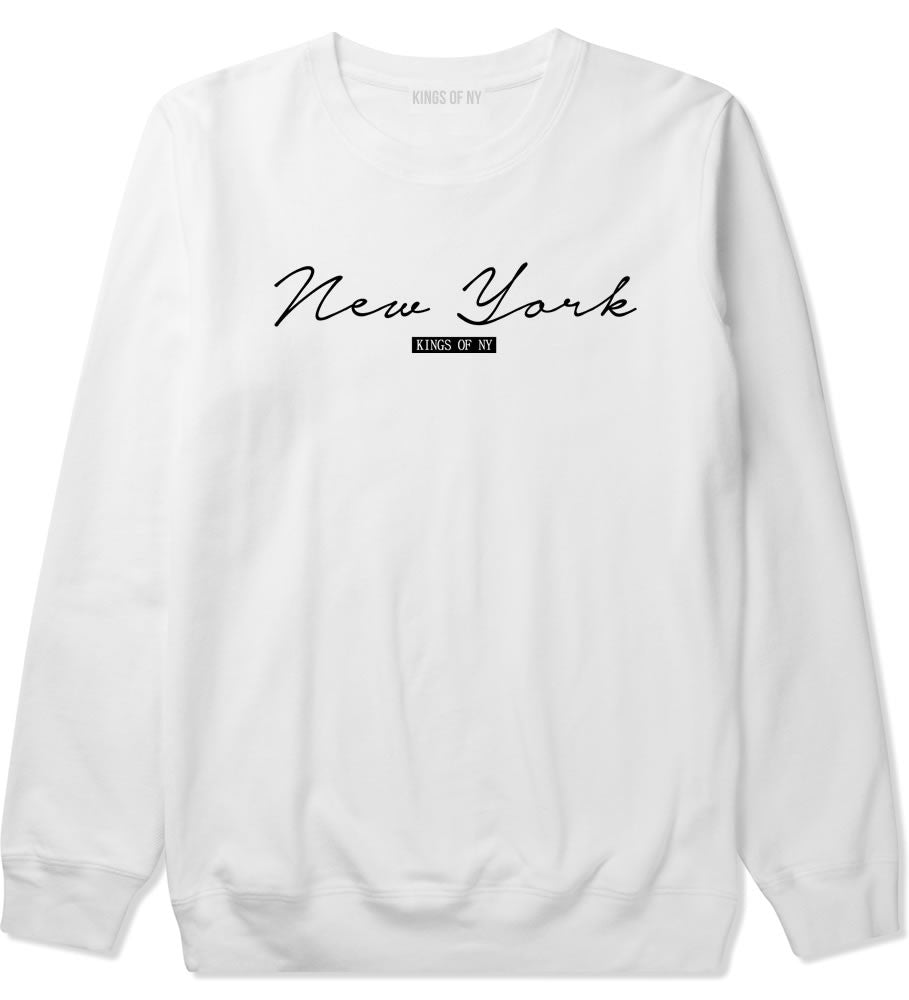 Kings Of NY New York Script Typography Crewneck Sweatshirt in White
