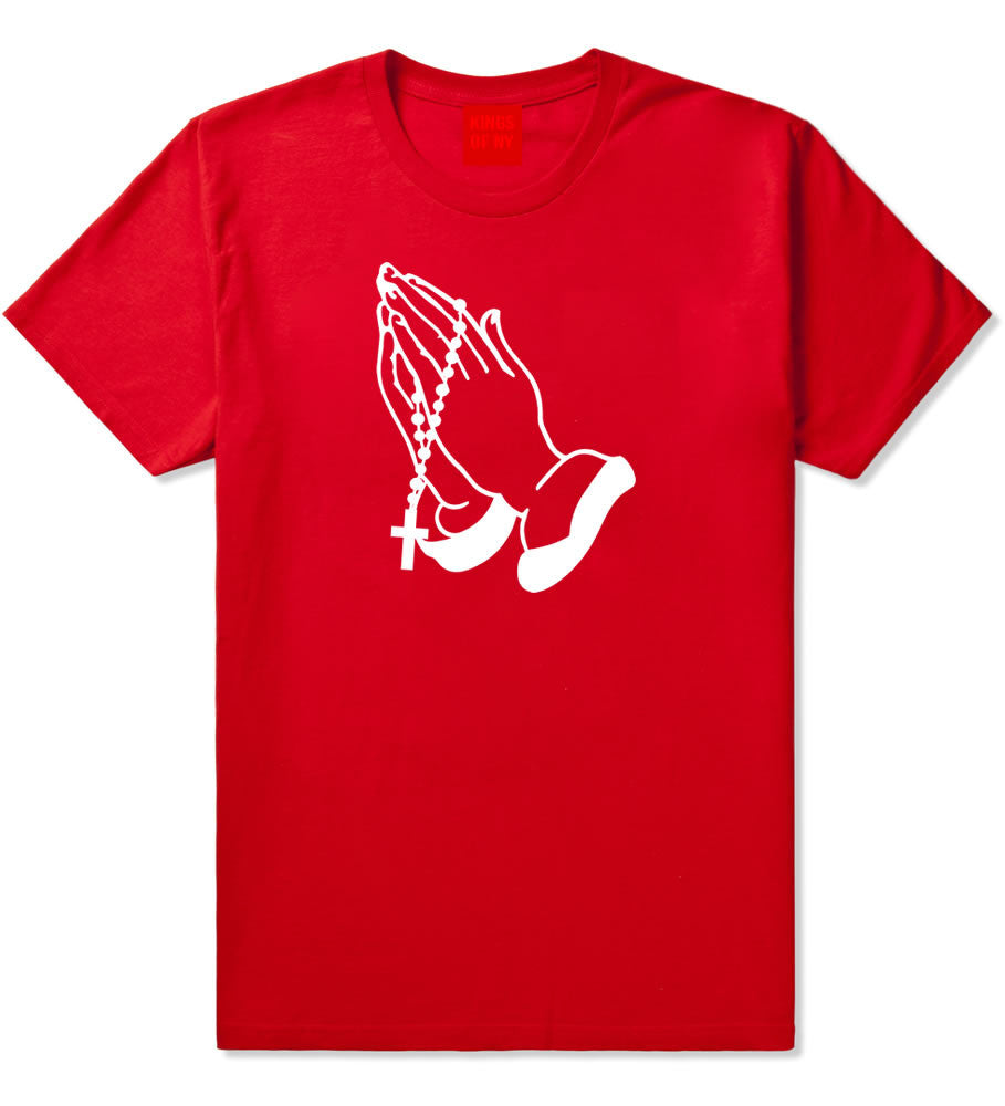 Pray For Them Prayer Hands Rosary T-Shirt in Red