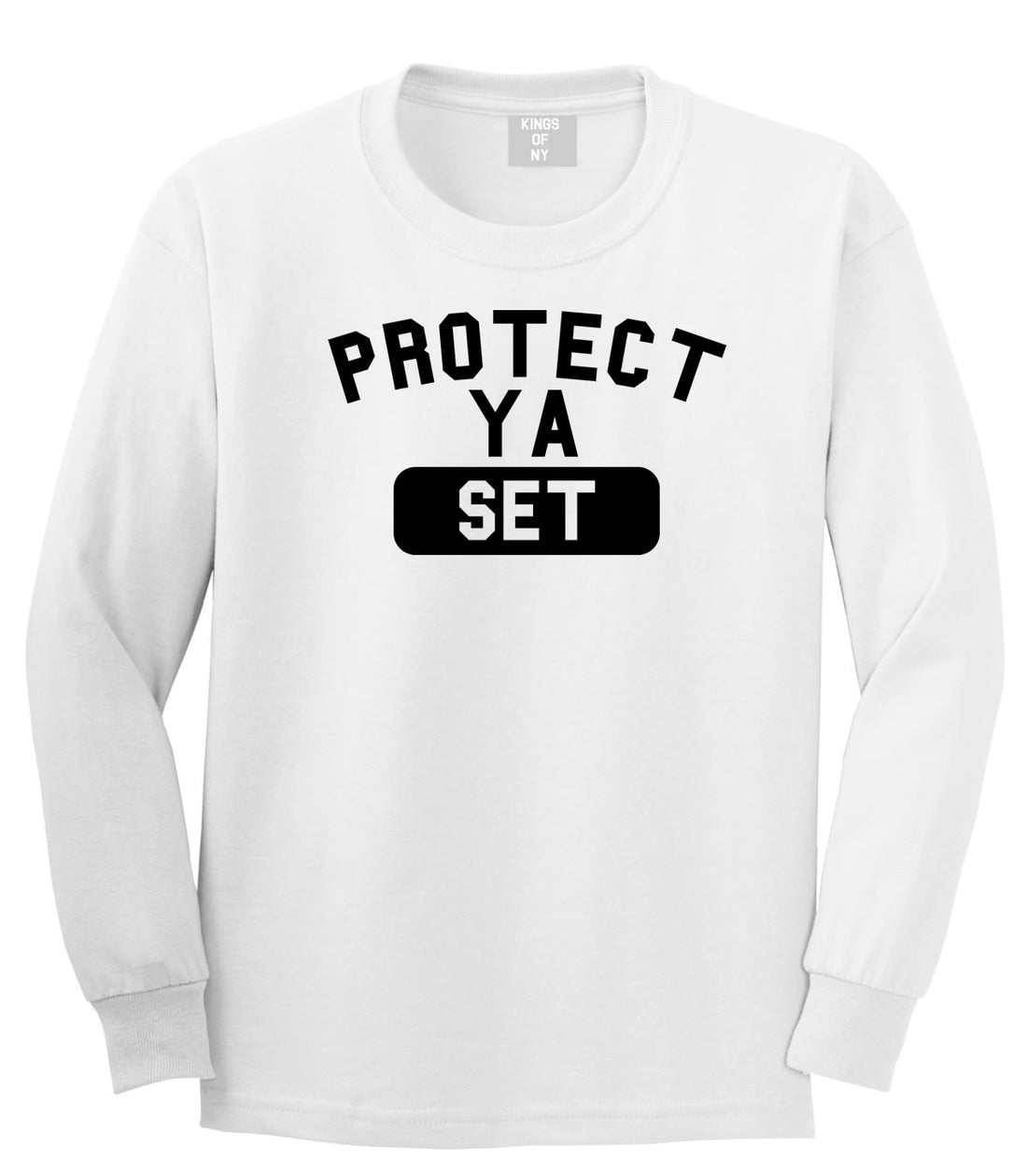 Protect Ya Set Neck Long Sleeve T-Shirt in White By Kings Of NY