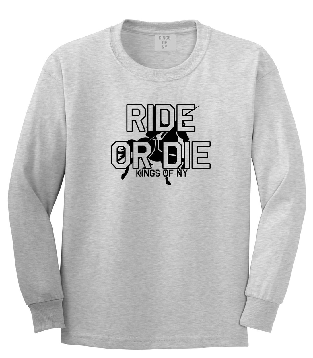 Ride Or Die Horse Rider Long Sleeve T-Shirt in Grey by Kings Of NY