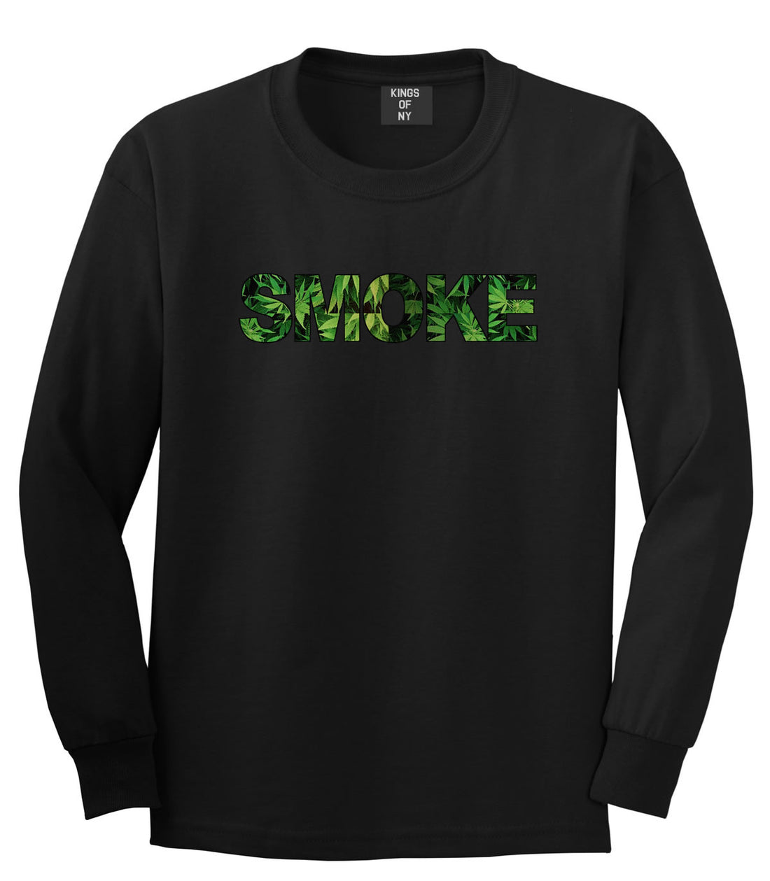 Smoke Weed Marijuana Print Long Sleeve T-Shirt in Black by Kings Of NY