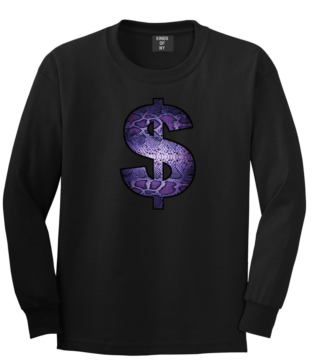 Snakeskin Money Sign Purple Animal Print Long Sleeve Boys Kids T-Shirt In Black by Kings Of NY