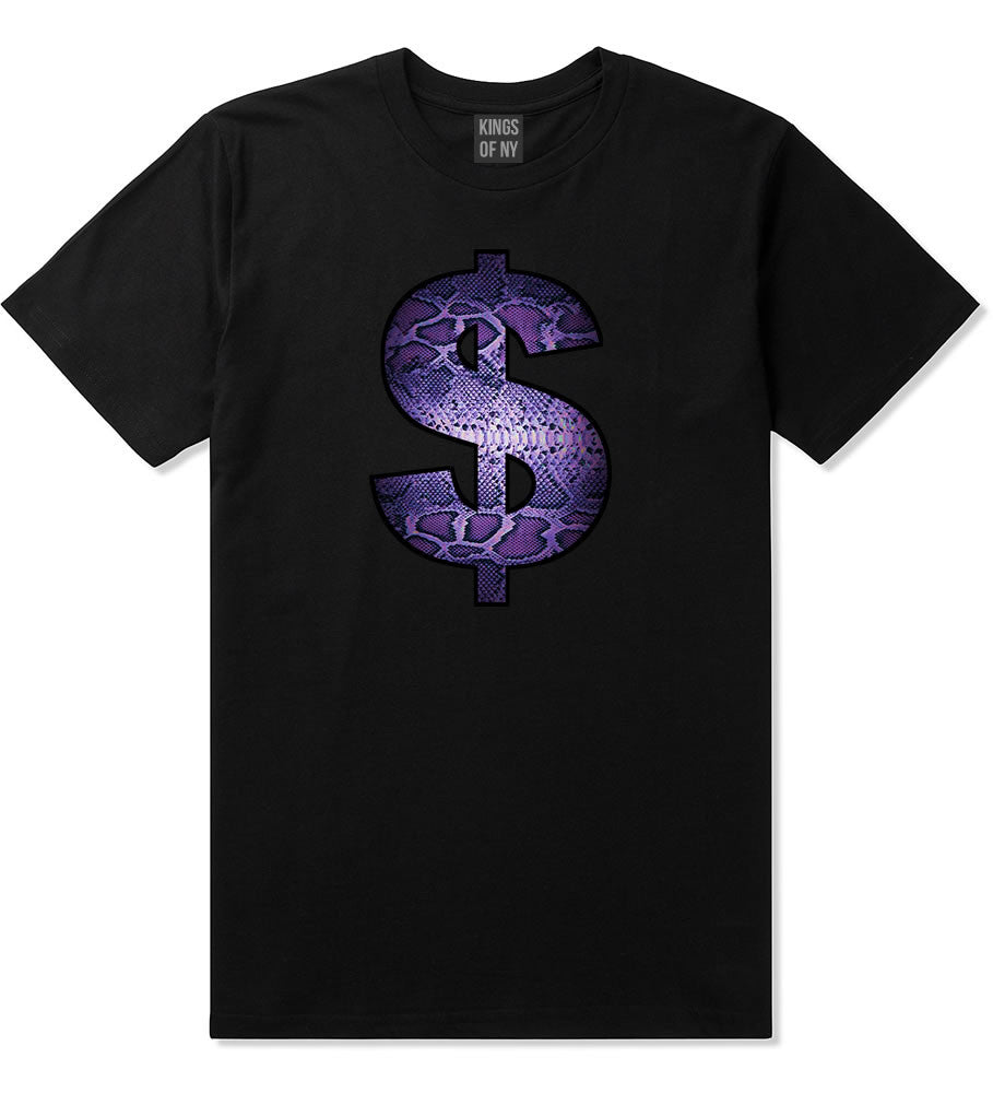 Snakeskin Money Sign Purple Animal Print T-Shirt In Black by Kings Of NY