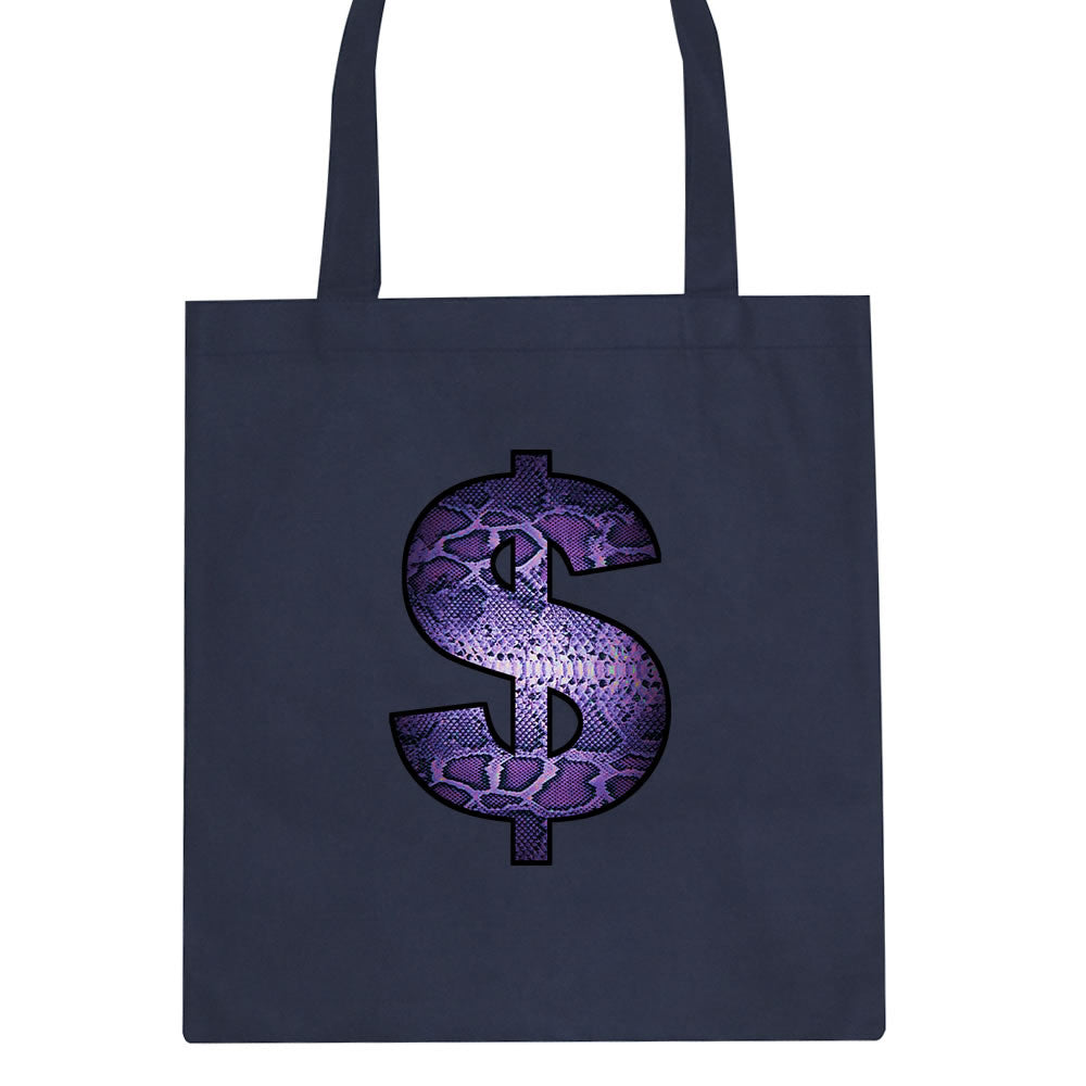Snakeskin Money Sign Purple Animal Print Tote Bag By Kings Of NY