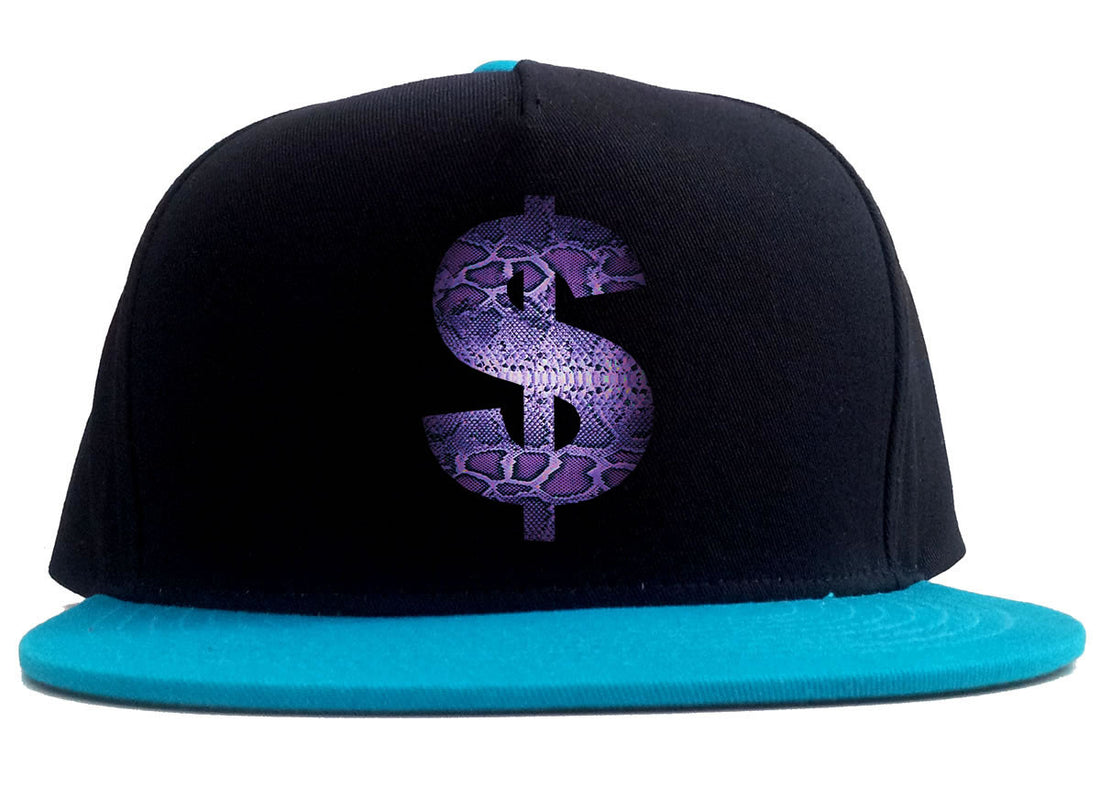 Snakeskin Money Sign Purple Animal Print 2 Tone Snapback Hat By Kings Of NY