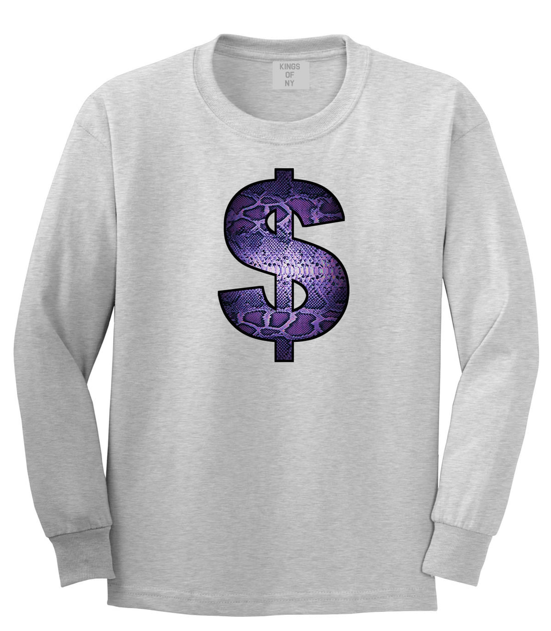 Snakeskin Money Sign Purple Animal Print Long Sleeve Boys Kids T-Shirt In Grey by Kings Of NY