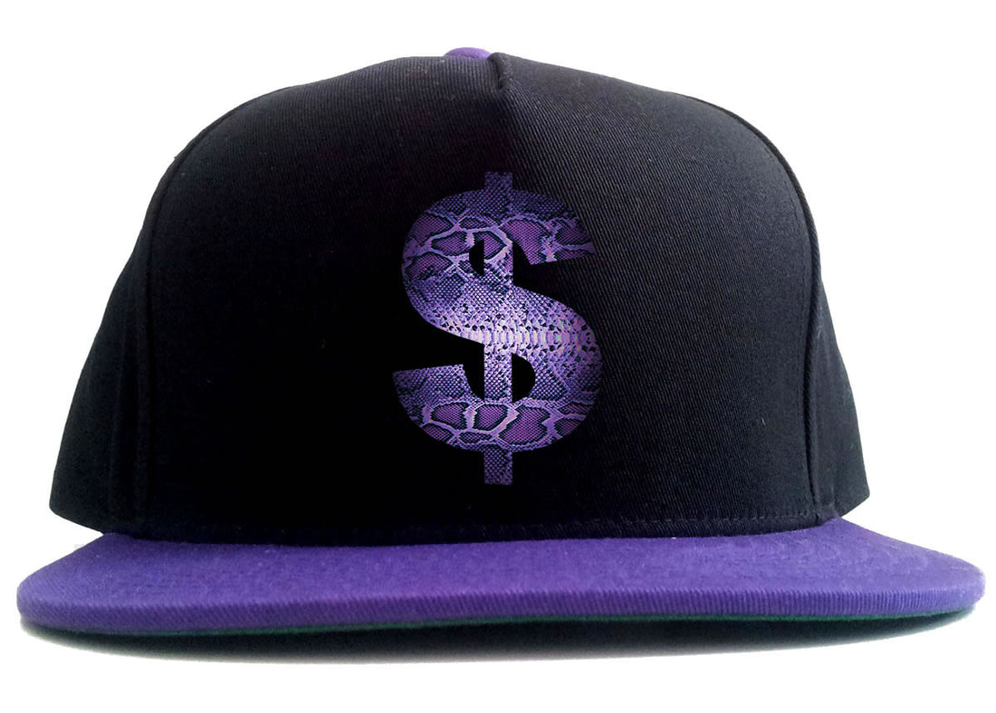 Snakeskin Money Sign Purple Animal Print 2 Tone Snapback Hat By Kings Of NY