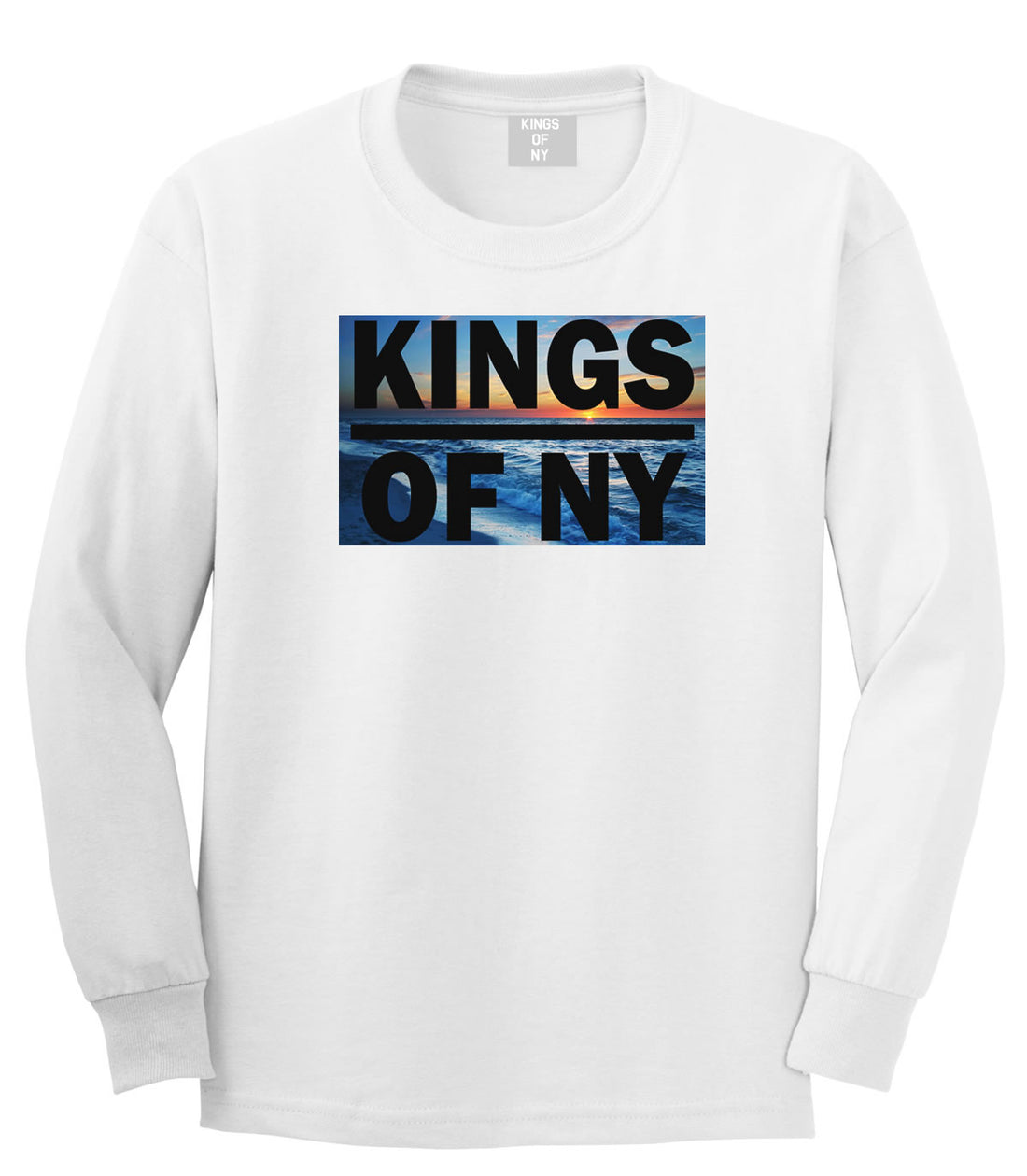 Sunset Logo Long Sleeve T-Shirt in White by Kings Of NY