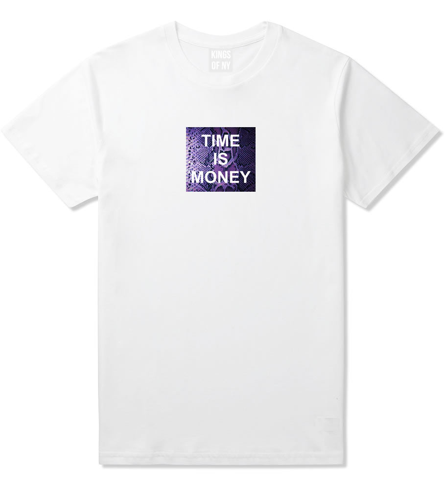 Time Is Money Snakesin Print T-Shirt in White By Kings Of NY