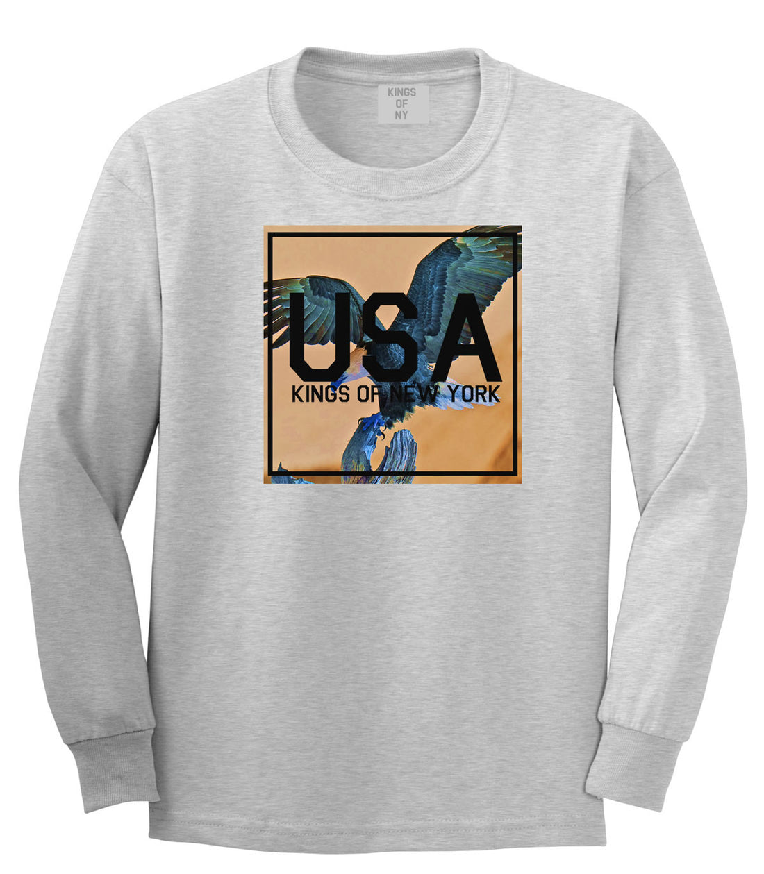 USA Bald Eagle America Long Sleeve T-Shirt in Grey By Kings Of NY