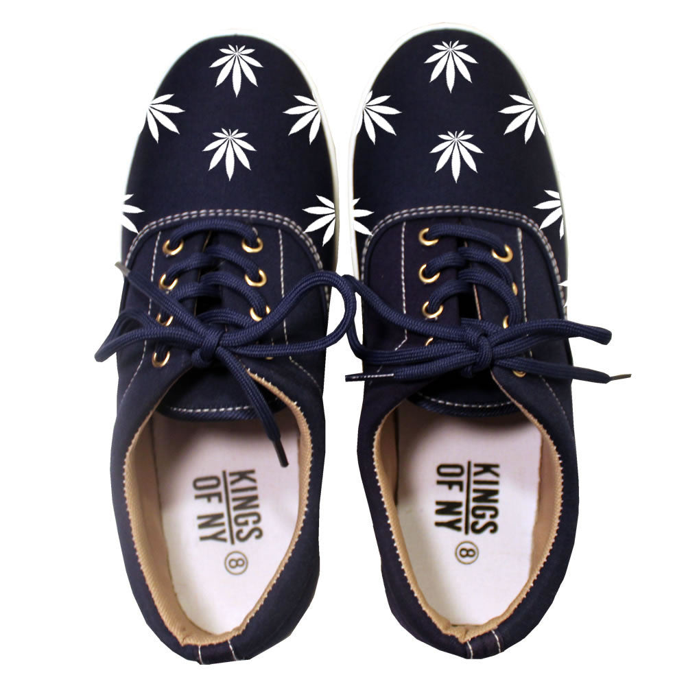 Weed Leaf Marijuana Canvas Casual Navy Blue Sneakers