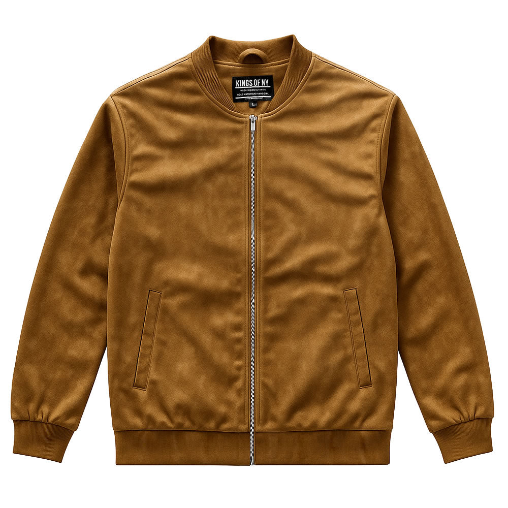 Brown Faux Suede Men's Bomber Jacket