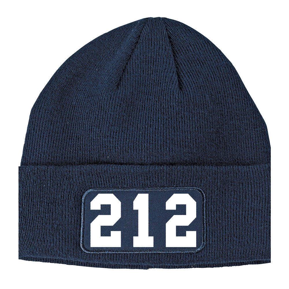 212 Area Code Winter Knit Adult Beanie Hat Navy Blue