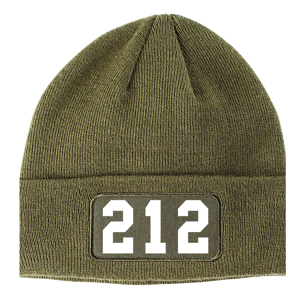 212 Area Code Winter Knit Adult Beanie Hat Olive Green