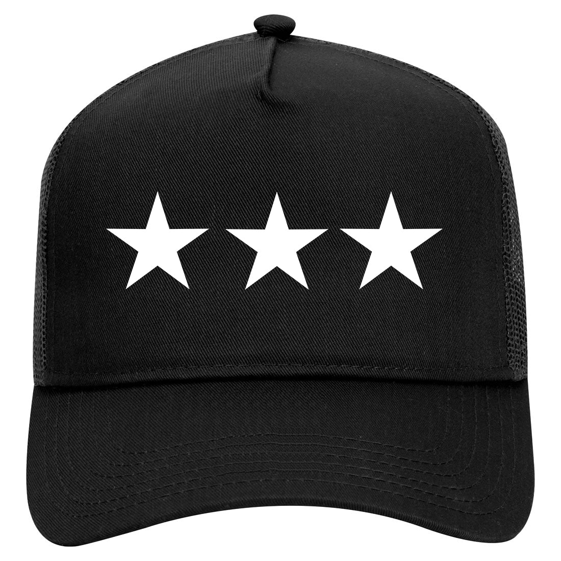 3 Stars Military General Mens Mesh Trucker Hat Black
