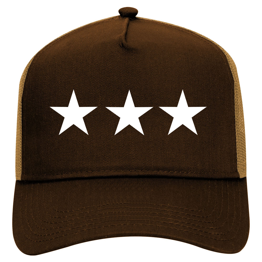 3 Stars Military General Mens Mesh Trucker Hat Brown