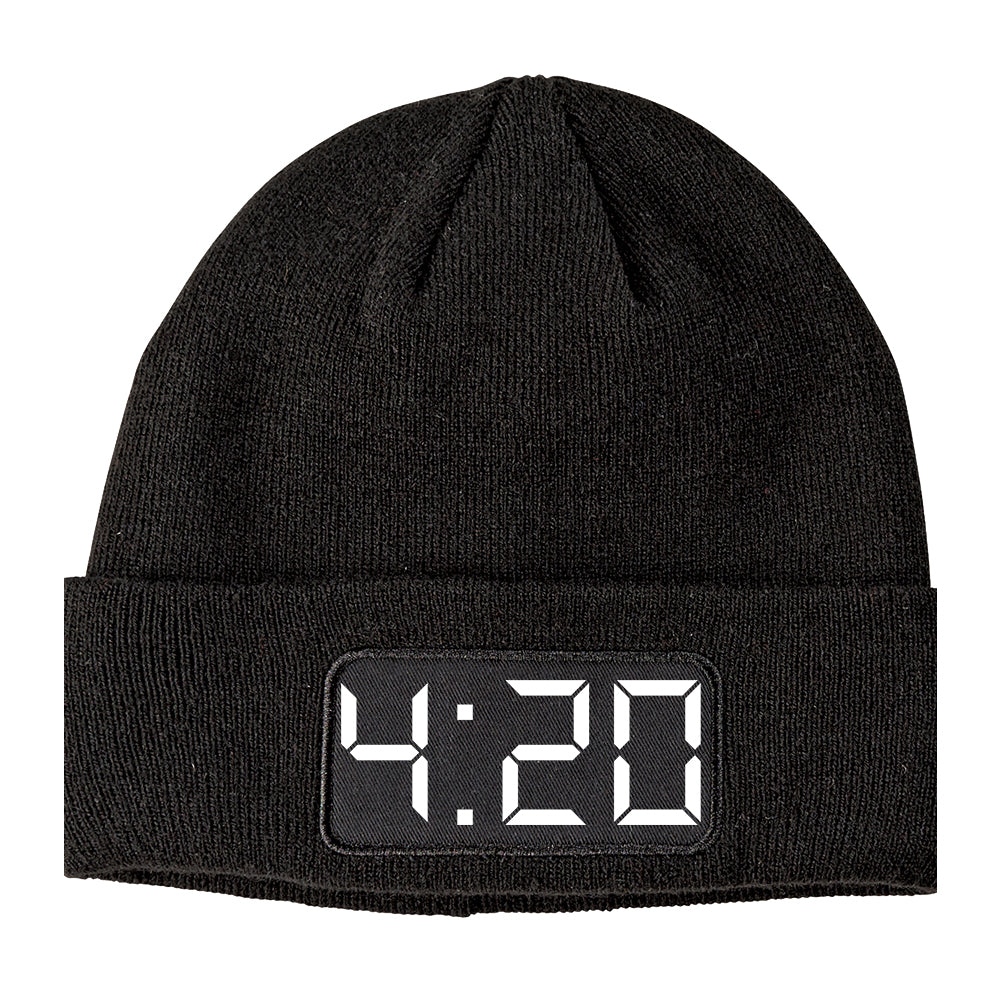 420 Weed Time Clock Winter Knit Adult Beanie Hat Black