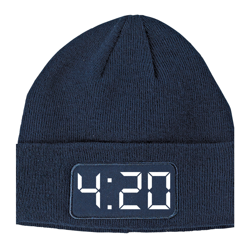 420 Weed Time Clock Winter Knit Adult Beanie Hat Navy Blue