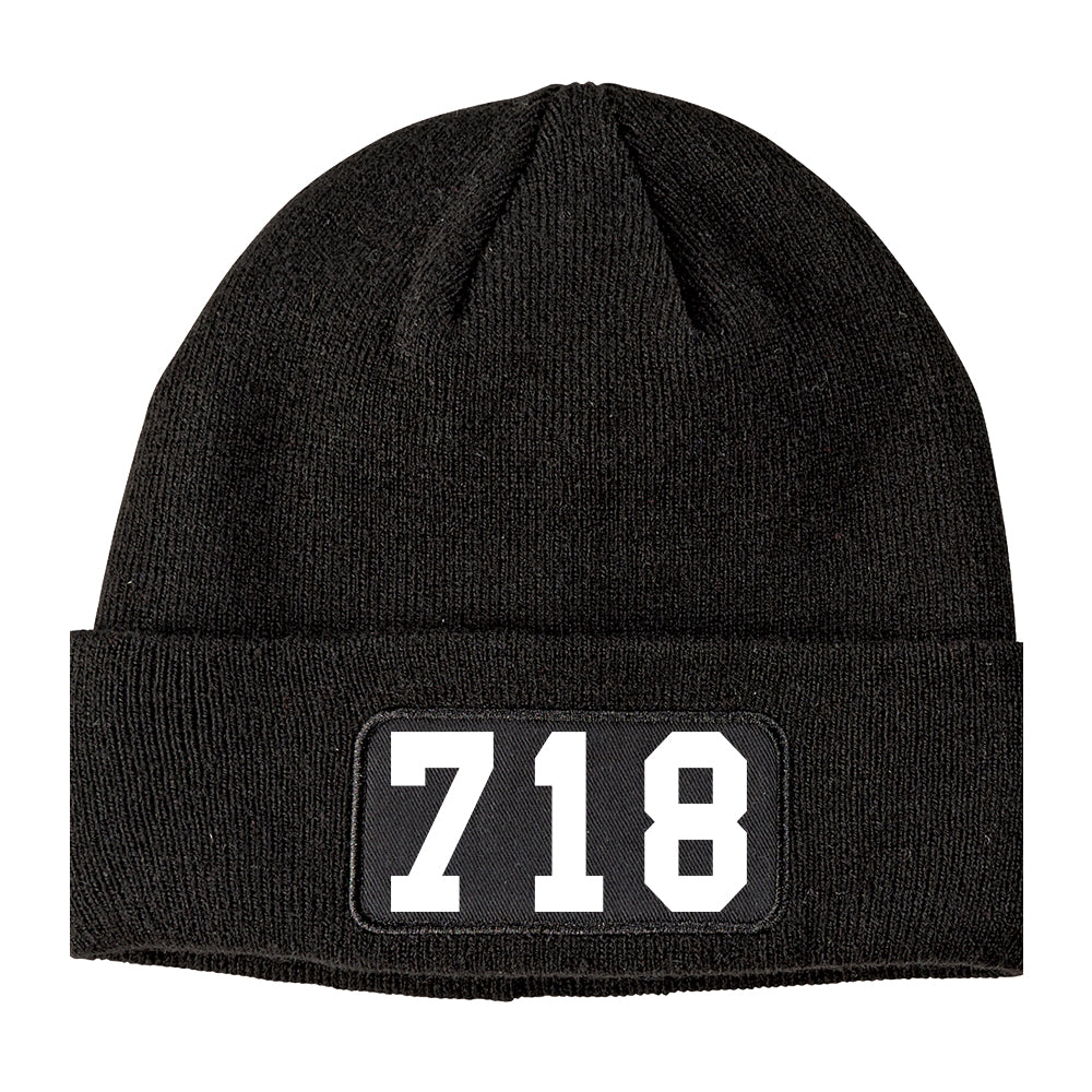 718 Area Code Winter Knit Adult Beanie Hat Black