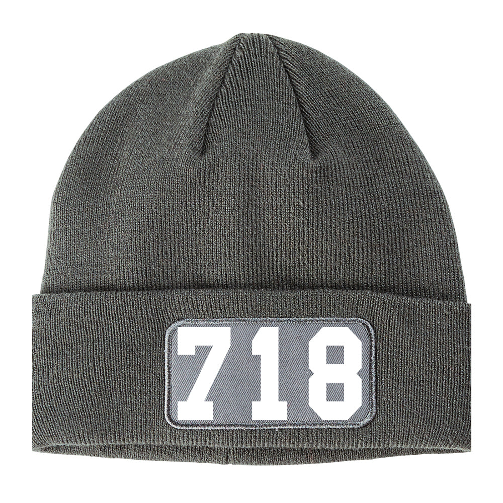 718 Area Code Winter Knit Adult Beanie Hat Grey