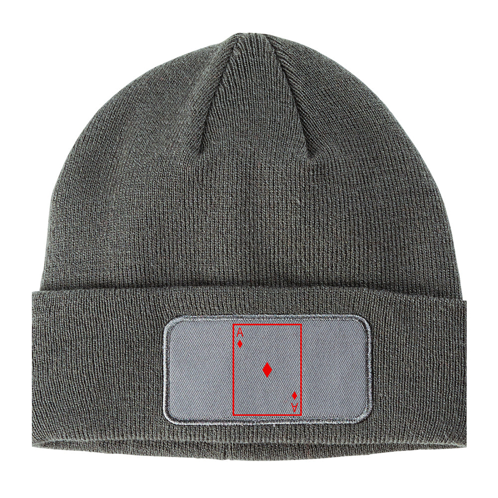Ace Of Diamonds Winter Knit Adult Beanie Hat Grey