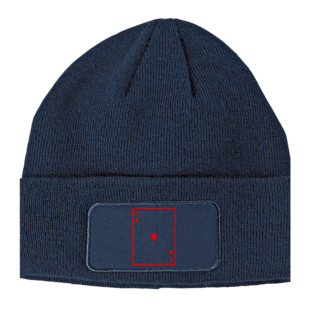 Ace Of Diamonds Winter Knit Adult Beanie Hat Navy Blue