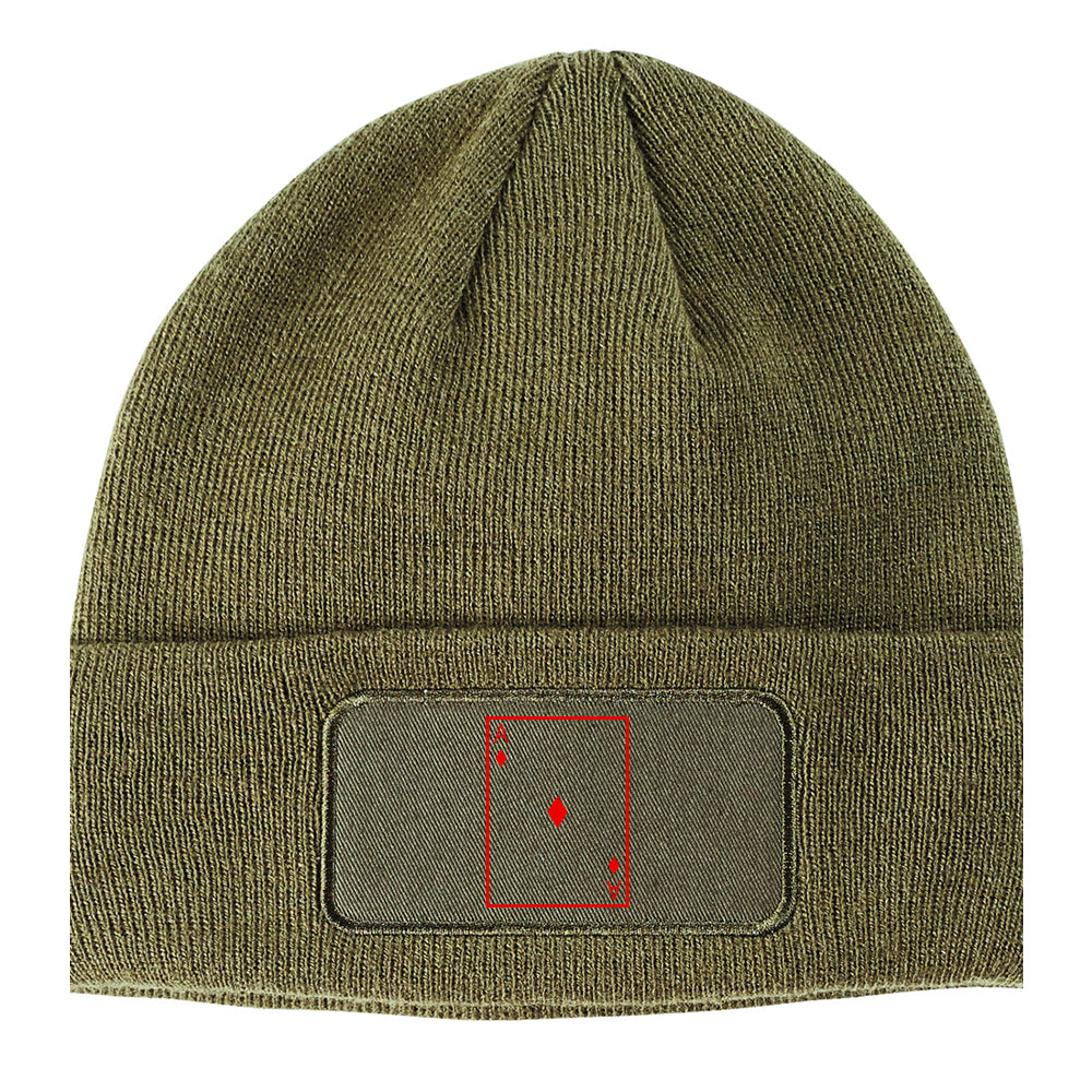 Ace Of Diamonds Winter Knit Adult Beanie Hat Olive Green