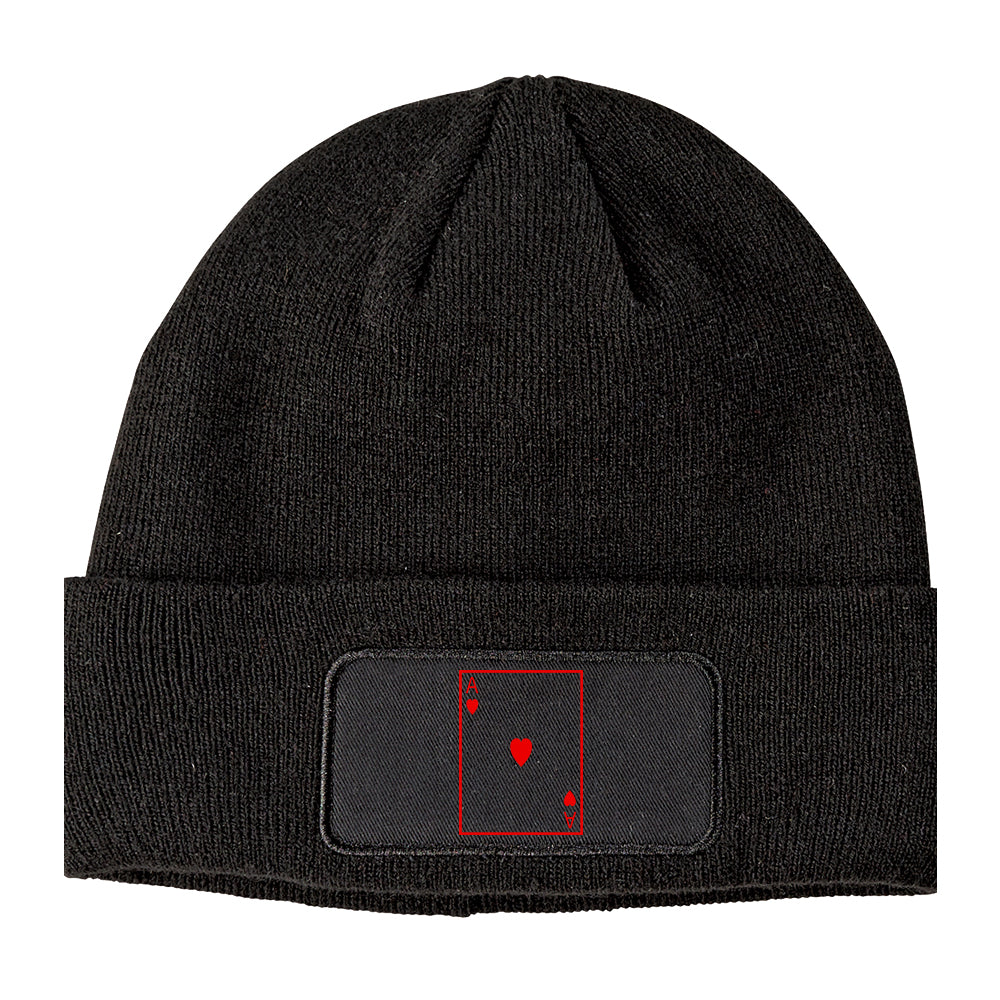 Ace Of Hearts Winter Knit Adult Beanie Hat Black