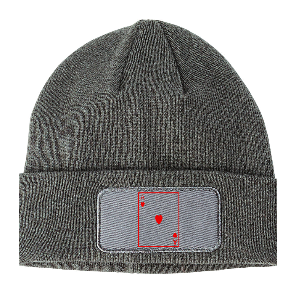 Ace Of Hearts Winter Knit Adult Beanie Hat Grey