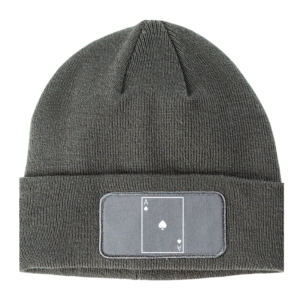 Ace Of Spades Winter Knit Adult Beanie Hat Grey
