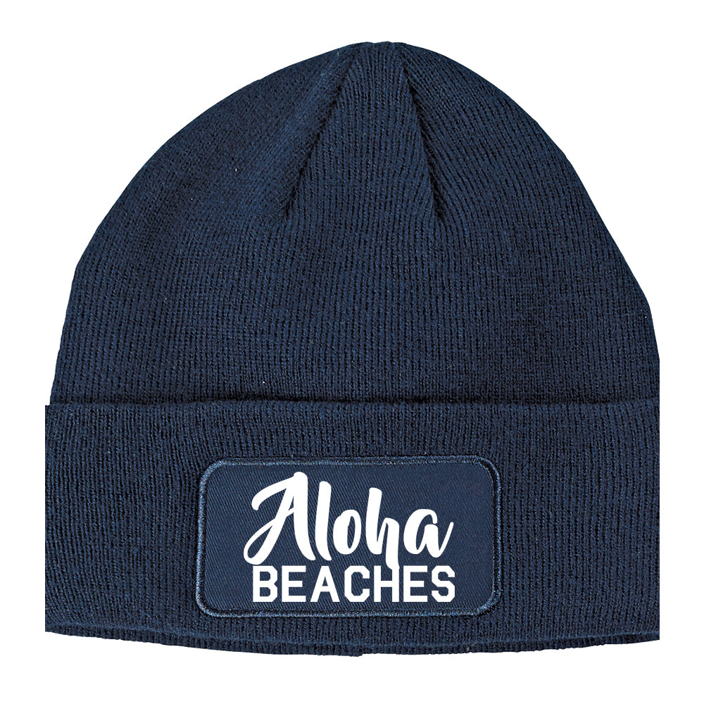 Aloha Beaches Winter Knit Adult Beanie Hat Navy Blue