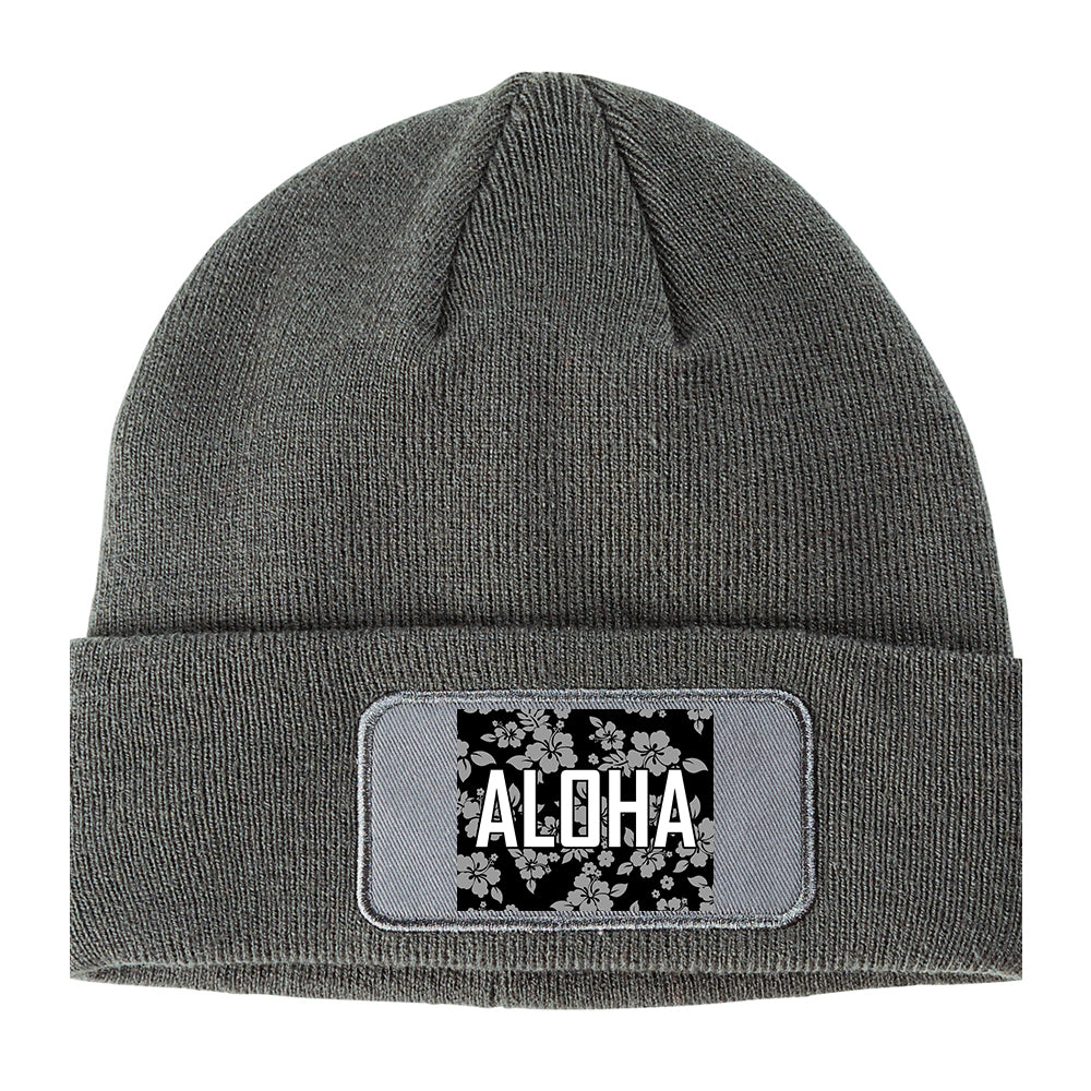 Aloha Hawaiian Pattern Winter Knit Adult Beanie Hat Grey