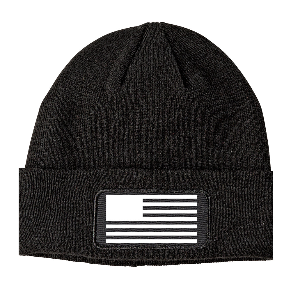 American Flag Black And White USA Winter Knit Adult Beanie Hat Black