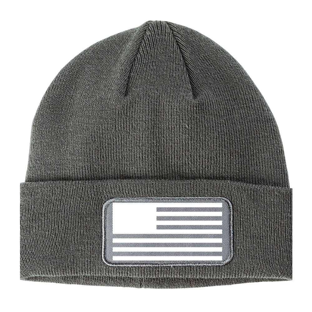 American Flag Black And White USA Winter Knit Adult Beanie Hat Grey