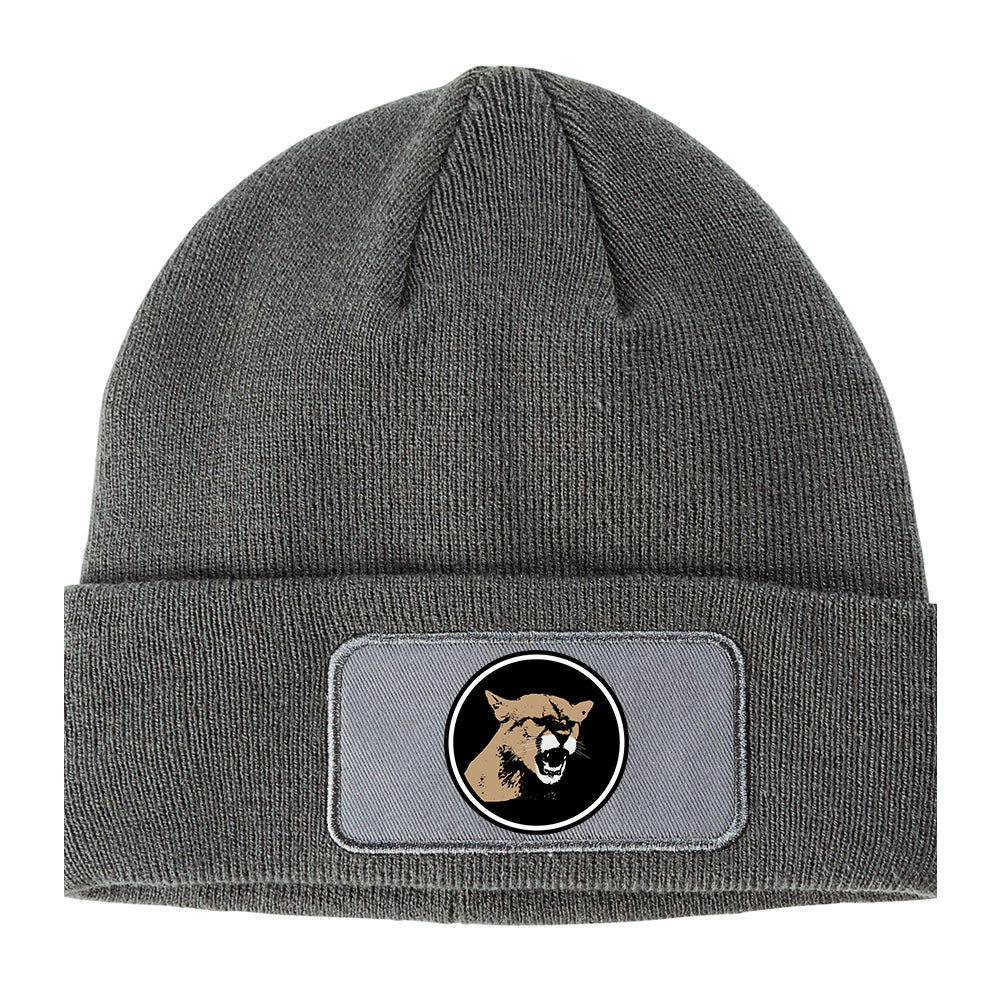 Angry Cougar Animal Print Winter Knit Adult Beanie Hat Grey