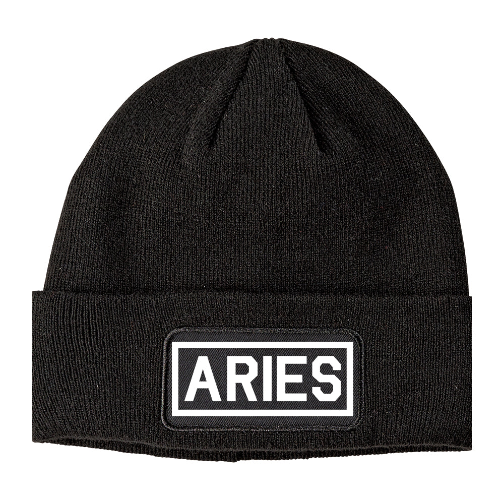 Aries Horoscope Sign Winter Knit Adult Beanie Hat Black