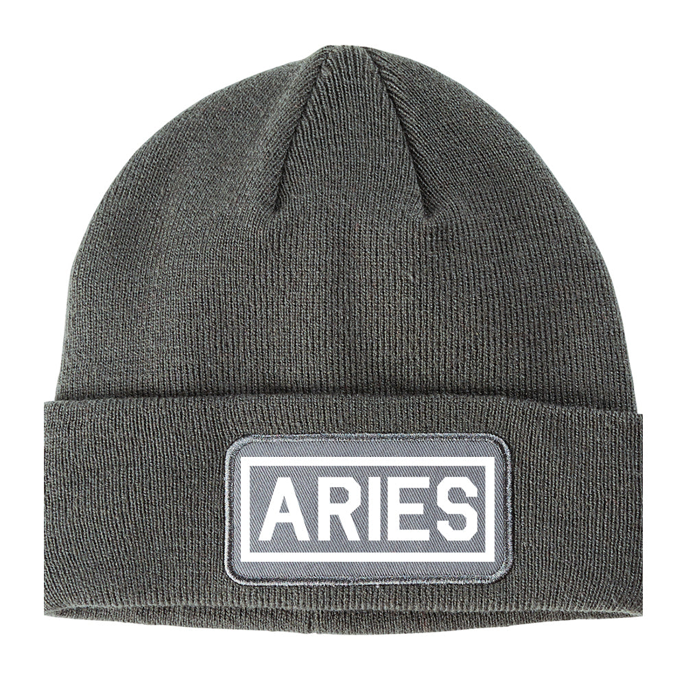 Aries Horoscope Sign Winter Knit Adult Beanie Hat Grey