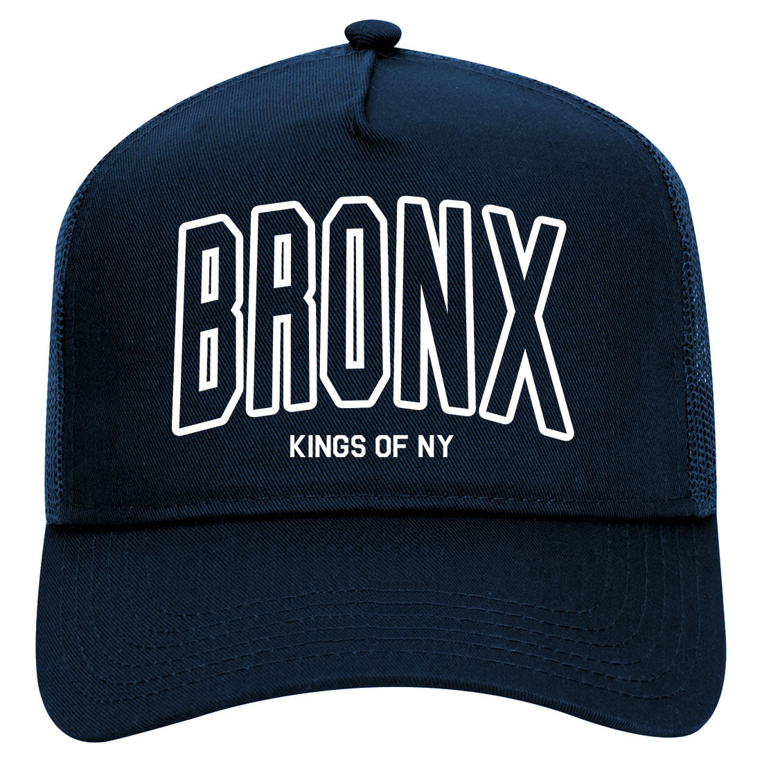 BRONX College Outline Mens Mesh Trucker Hat Navy Blue
