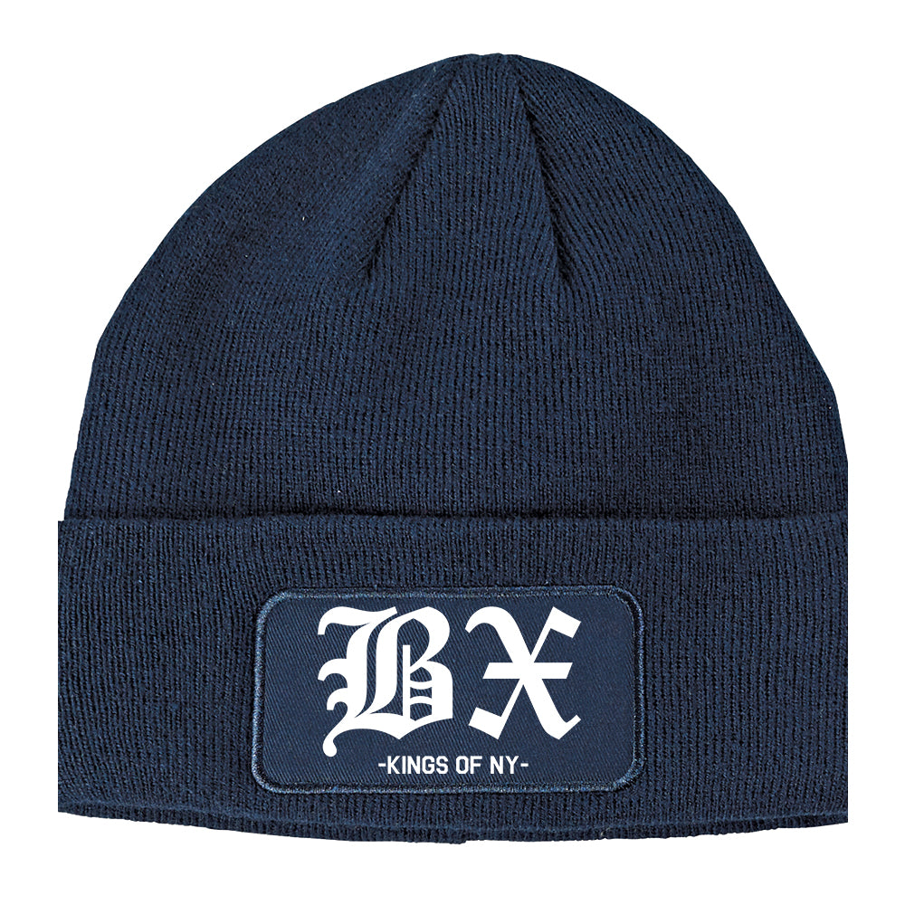 BX Old English Bronx New York Winter Knit Adult Beanie Hat Navy Blue