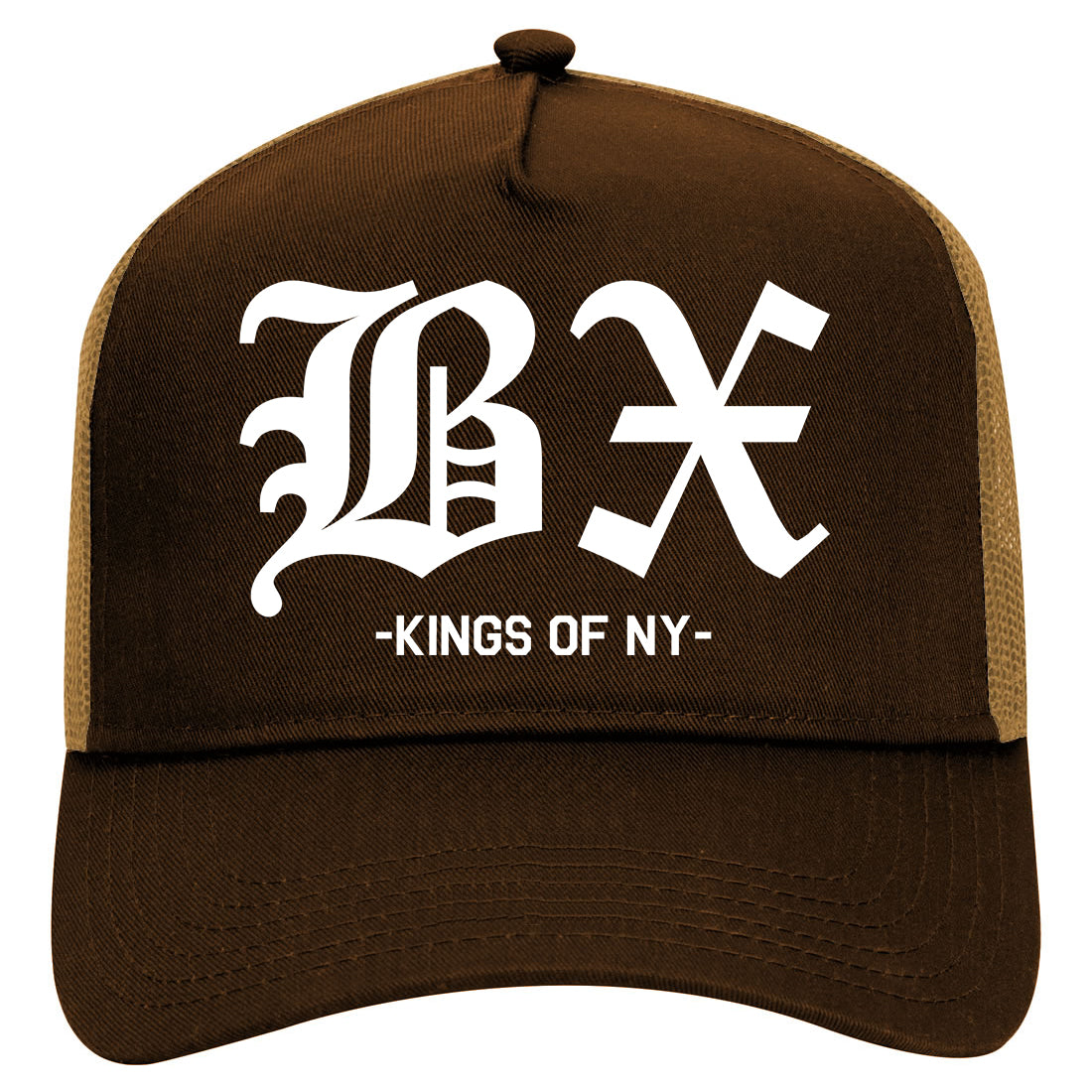BX Old English Bronx New York Mens Mesh Trucker Hat Brown