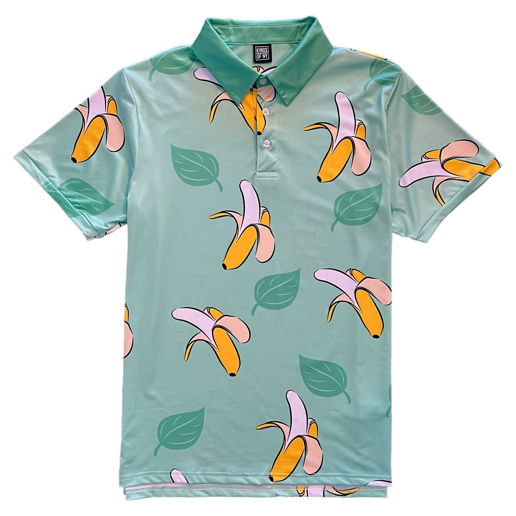 Blue Banana Hawaiian Pattern Mens Golf Polo Shirt