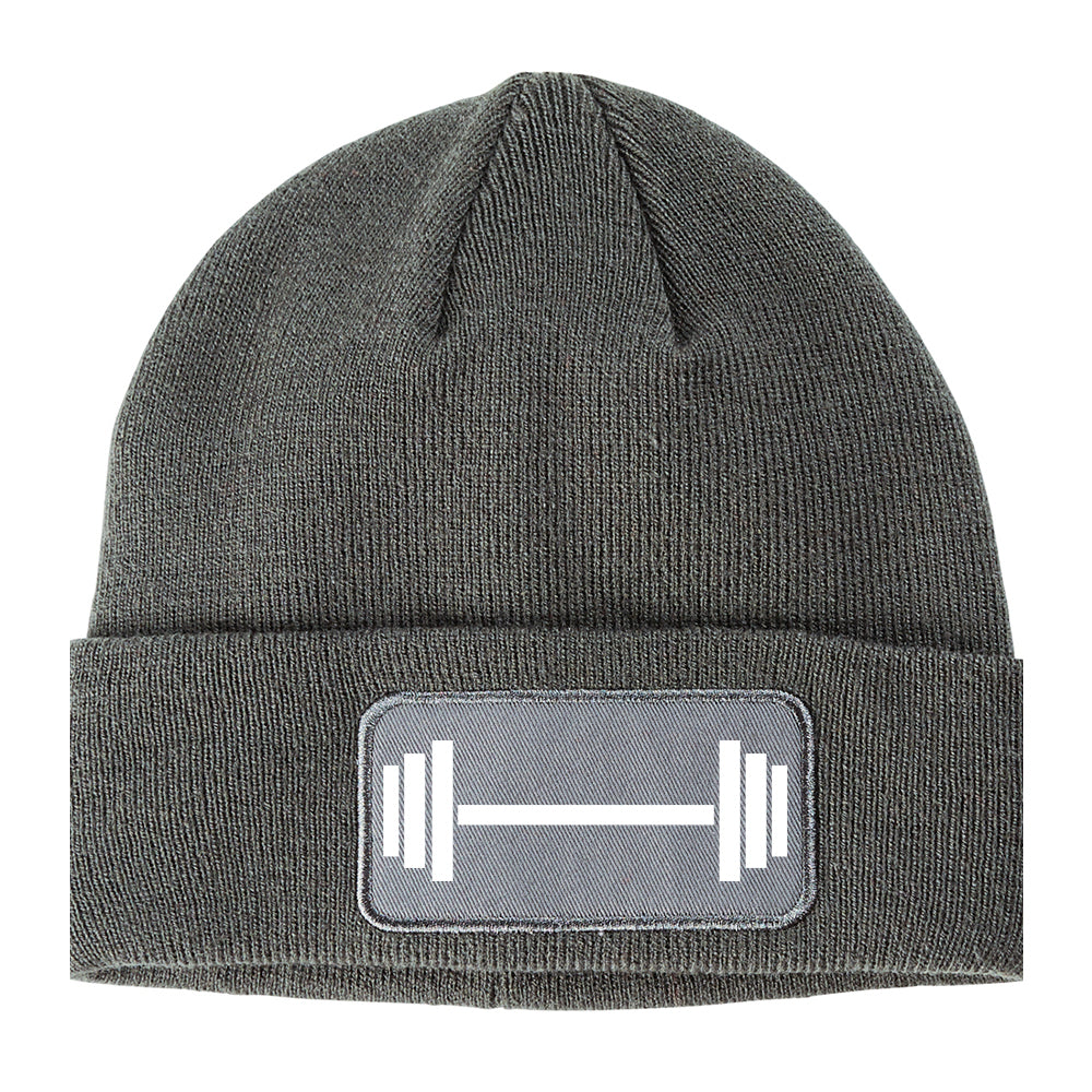 Barbell Workout Gym Winter Knit Adult Beanie Hat Grey