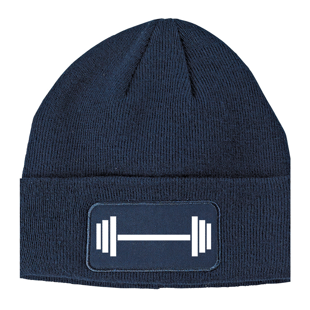Barbell Workout Gym Winter Knit Adult Beanie Hat Navy Blue