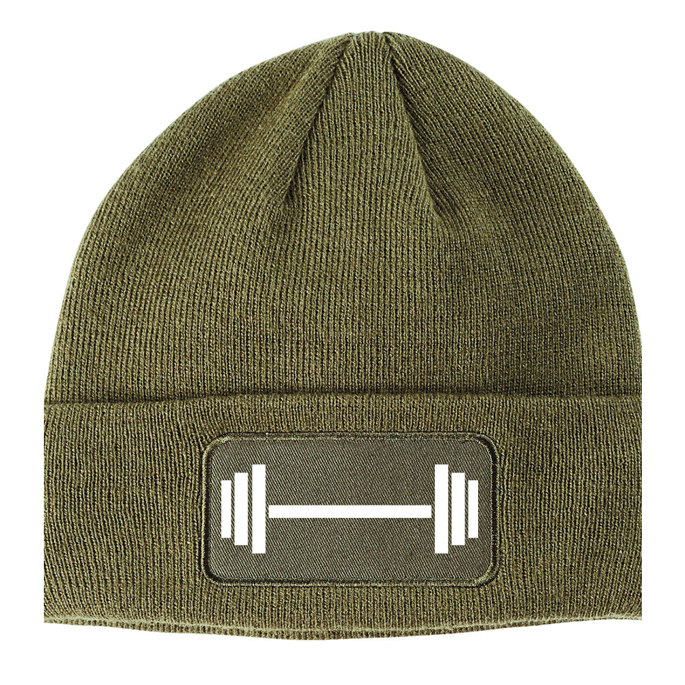 Barbell Workout Gym Winter Knit Adult Beanie Hat Olive Green