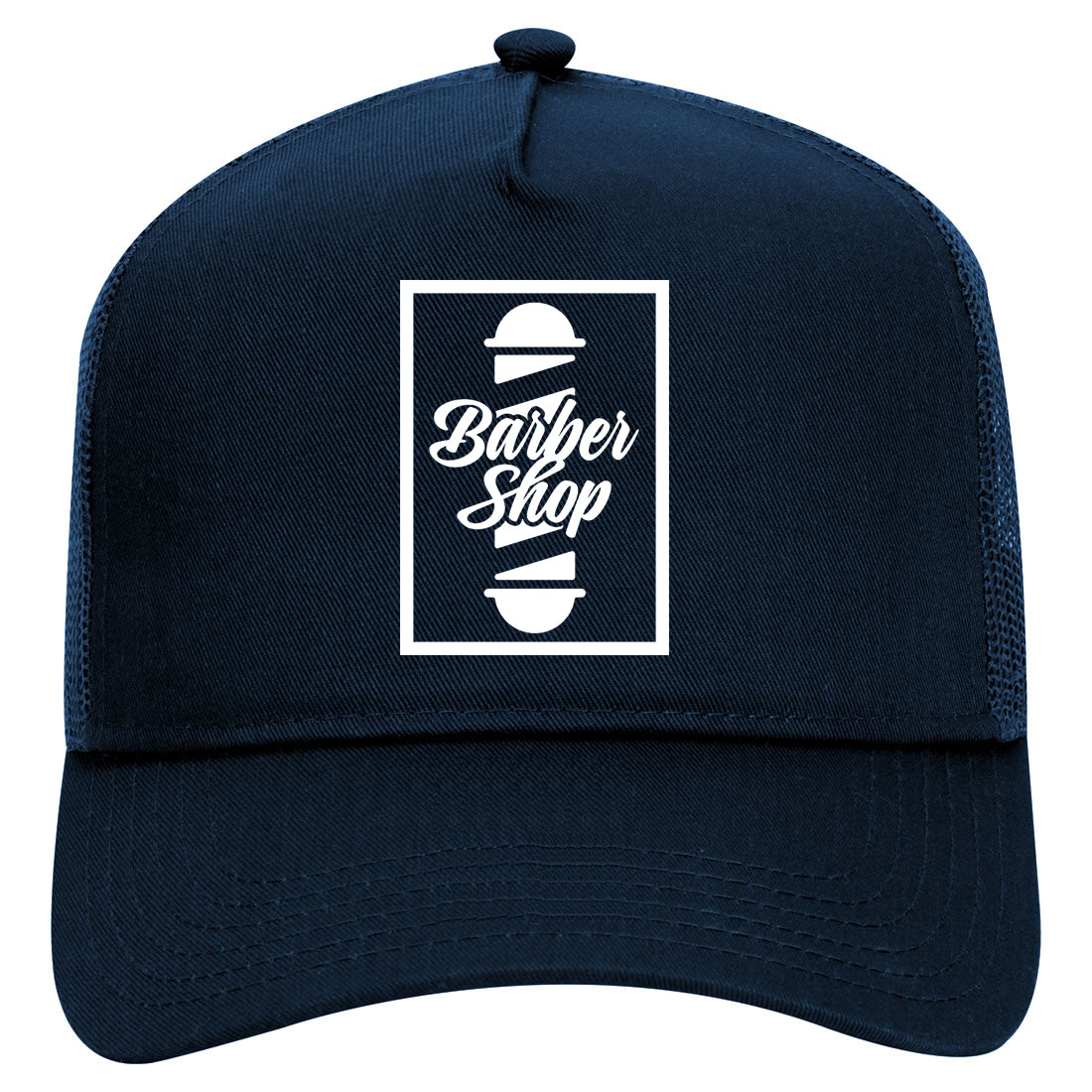 Barbershop Pole Mens Mesh Trucker Hat Navy Blue