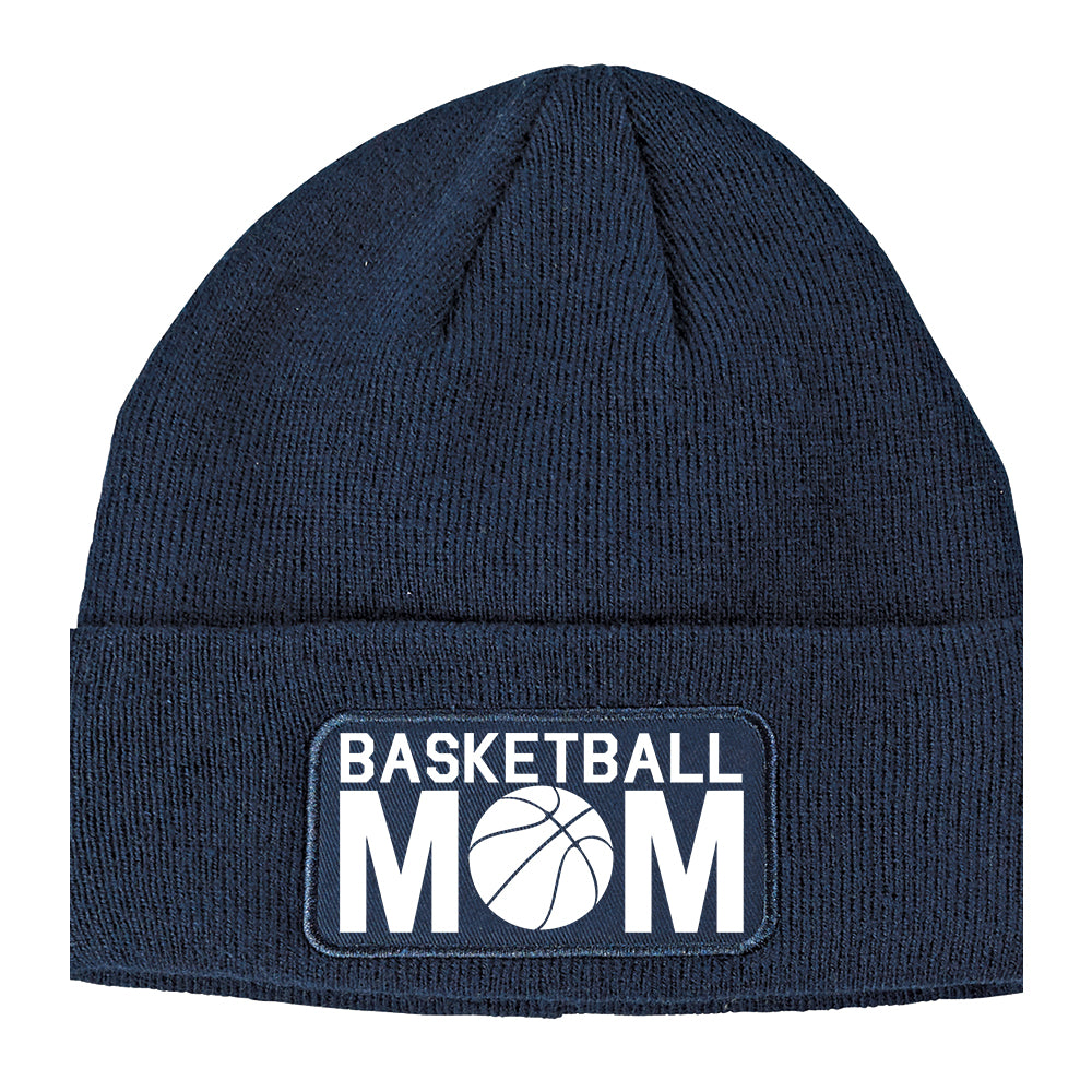Basketball Mom Winter Knit Adult Beanie Hat Navy Blue