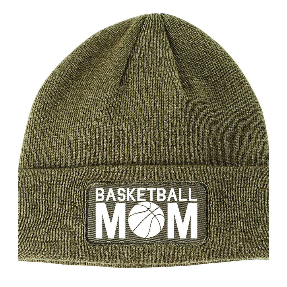 Basketball Mom Winter Knit Adult Beanie Hat Olive Green